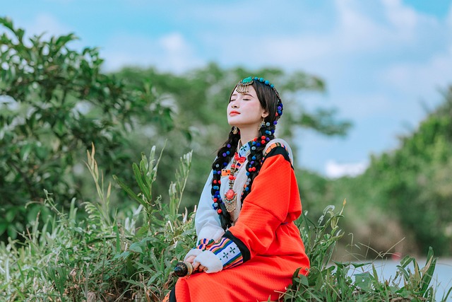 Woman in modest clothing visiting a temple in Southeast Asia